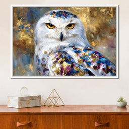 Golden Snow Owl Portrait - NicheCanvas
