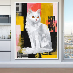 Radiant White Feline Poise - NicheCanvas