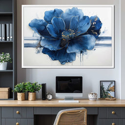 Sapphire Petals with Gold Dew - NicheCanvas