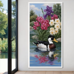 Duck Tranquility Floral Reflection - NicheCanvas