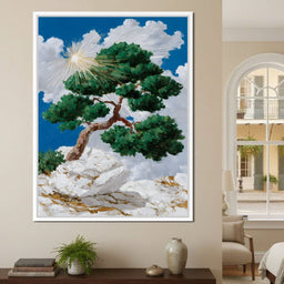 Sunlit Pine on White Cliff - NicheCanvas