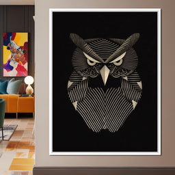 Golden Geometric Owl Guardian - NicheCanvas