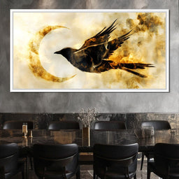 Golden Flight Under Crescent Moon - NicheCanvas