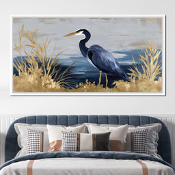 Coastal Heron Gold Reeds - NicheCanvas