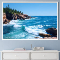 Rocky Coast Breakers Blue Sky - NicheCanvas