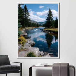 Mountain River Pines Reflection - NicheCanvas
