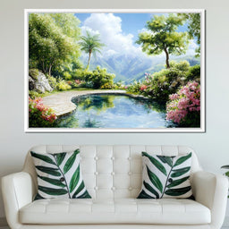 Mountain Garden Paradise Pond - NicheCanvas
