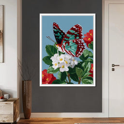 Turquoise Wing On Summer Blossoms - NicheCanvas