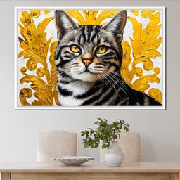 Golden Majesty Feline Portrait - NicheCanvas