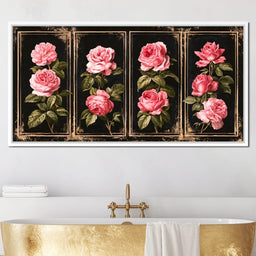 Gilded Panels of Pressed Garden Roses - NicheCanvas