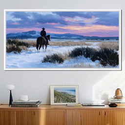 Western Rider at Snowy Dawn - NicheCanvas