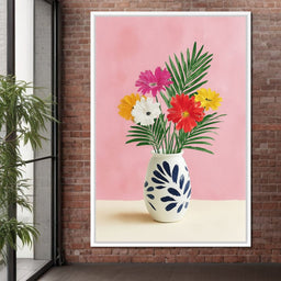 Pink Vase Garden Bouquet - NicheCanvas