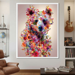 Floral Bear Wild Garden Portrait - NicheCanvas