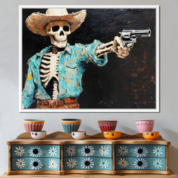 Cowboy Skeleton in Denim - NicheCanvas