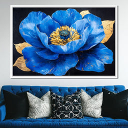 Golden Petal Azure Bloom - NicheCanvas