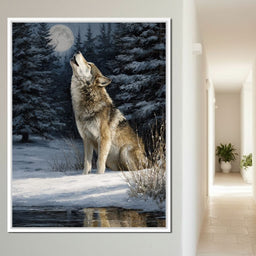 Moonlit Wolf Winter Howl Night - NicheCanvas