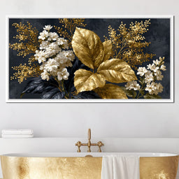 Gilded Foliage Upon Midnight Velvet - NicheCanvas
