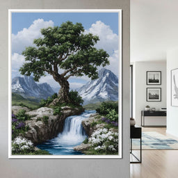 Majestic Tree Mountain Falls - NicheCanvas