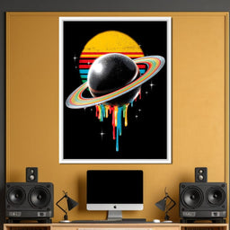 Retro Galactic Rainbow Saturn - NicheCanvas