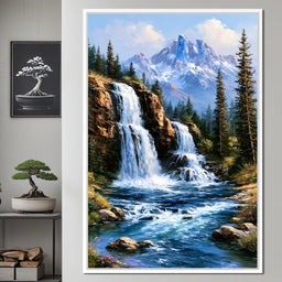 Cascading Waters Beneath Frozen Peaks - NicheCanvas