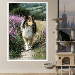 Sheltie Meadow Path Portrait - NicheCanvas