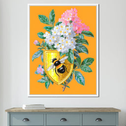 Golden Bee Crest Floral Radiance - NicheCanvas
