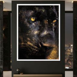 Golden Starlight Panther Portrait - NicheCanvas