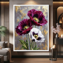 Gold Leaf Poppy Garden Glow - NicheCanvas