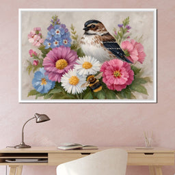 Garden Sparrow and Bumblebee - NicheCanvas