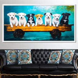 Puppy Parade on Wooden Wagon - NicheCanvas