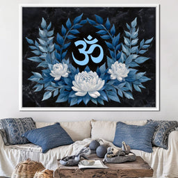 Om Symbol Blue Lotus Wreath - NicheCanvas