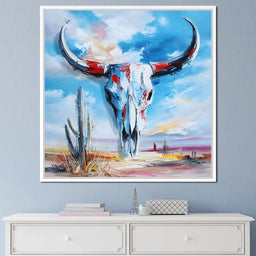 Desert Longhorn Skull Sunrise - NicheCanvas