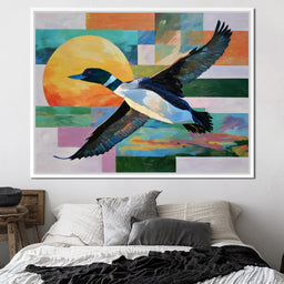 Flying Loon Over Golden Sun - NicheCanvas