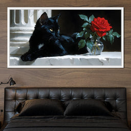 Black Cat and Red Rose - NicheCanvas