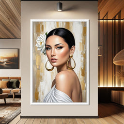 Golden Lotus Beauty Portrait - NicheCanvas