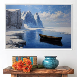 Silent Boat on Frozen Fjord - NicheCanvas