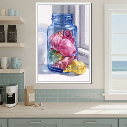 Seashells Jar Sunlit Window - NicheCanvas