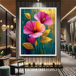 Teal Garden Golden Petals Flourish - NicheCanvas