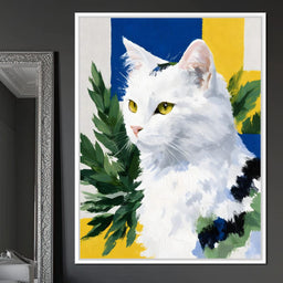 Snowy Feline Golden Eye Portrait - NicheCanvas