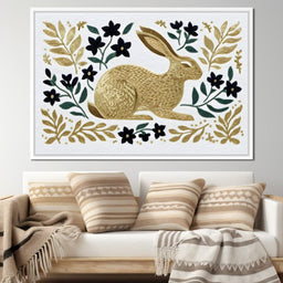 Golden Hare Botanical Folk Scene - NicheCanvas