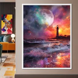 Celestial Lighthouse Tempest Waves - NicheCanvas