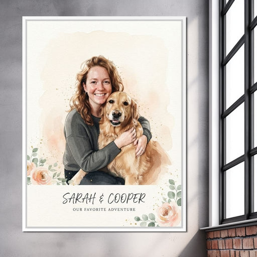 The Pet & Person Watercolor Canvas Print