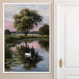 Swan Pond Willow Sunset Sky - NicheCanvas