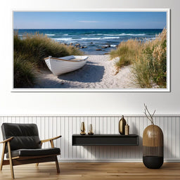 White Rowboat Coastal Dunes - NicheCanvas