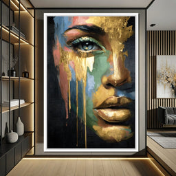 Radiant Gold Drip Face Painting - NicheCanvas