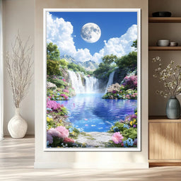 Lunar Reflection Over Falls - NicheCanvas