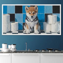 Bathroom Puppy Mischief - NicheCanvas