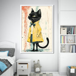Elegant Feline in Yellow Rain Coat - NicheCanvas