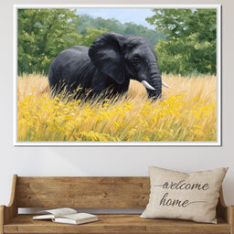 Majestic Giant Elephant In Golden Fields - NicheCanvas