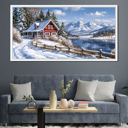 Solitude Beside The Frozen Mountain Lake - NicheCanvas